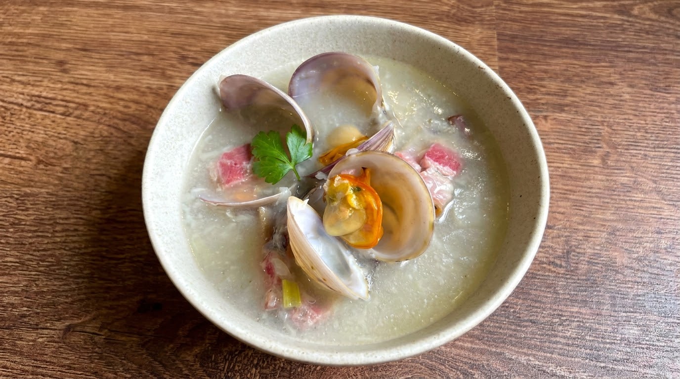 Zdrowe chowder z małżami i yamem (bez nabiału i niskokaloryczne)