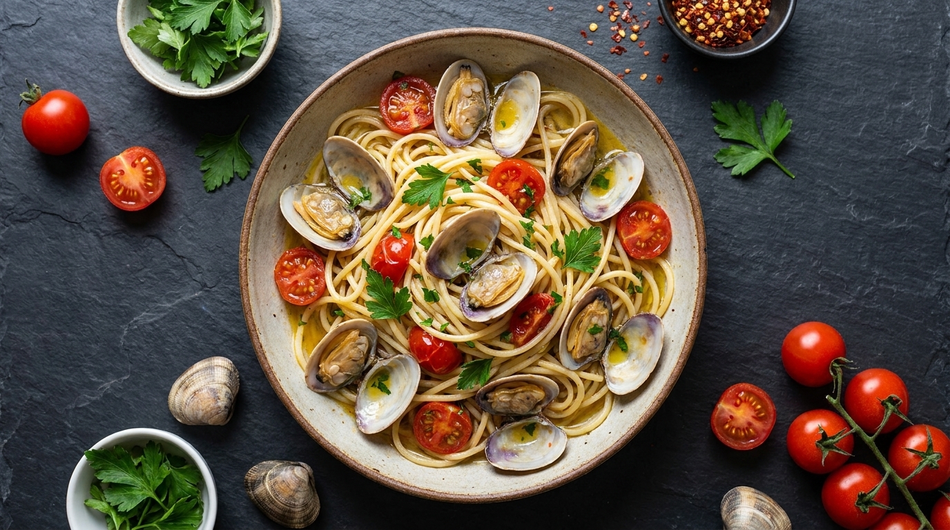 Autentyczne włoskie spaghetti z małżami (Spaghetti alle Vongole)
