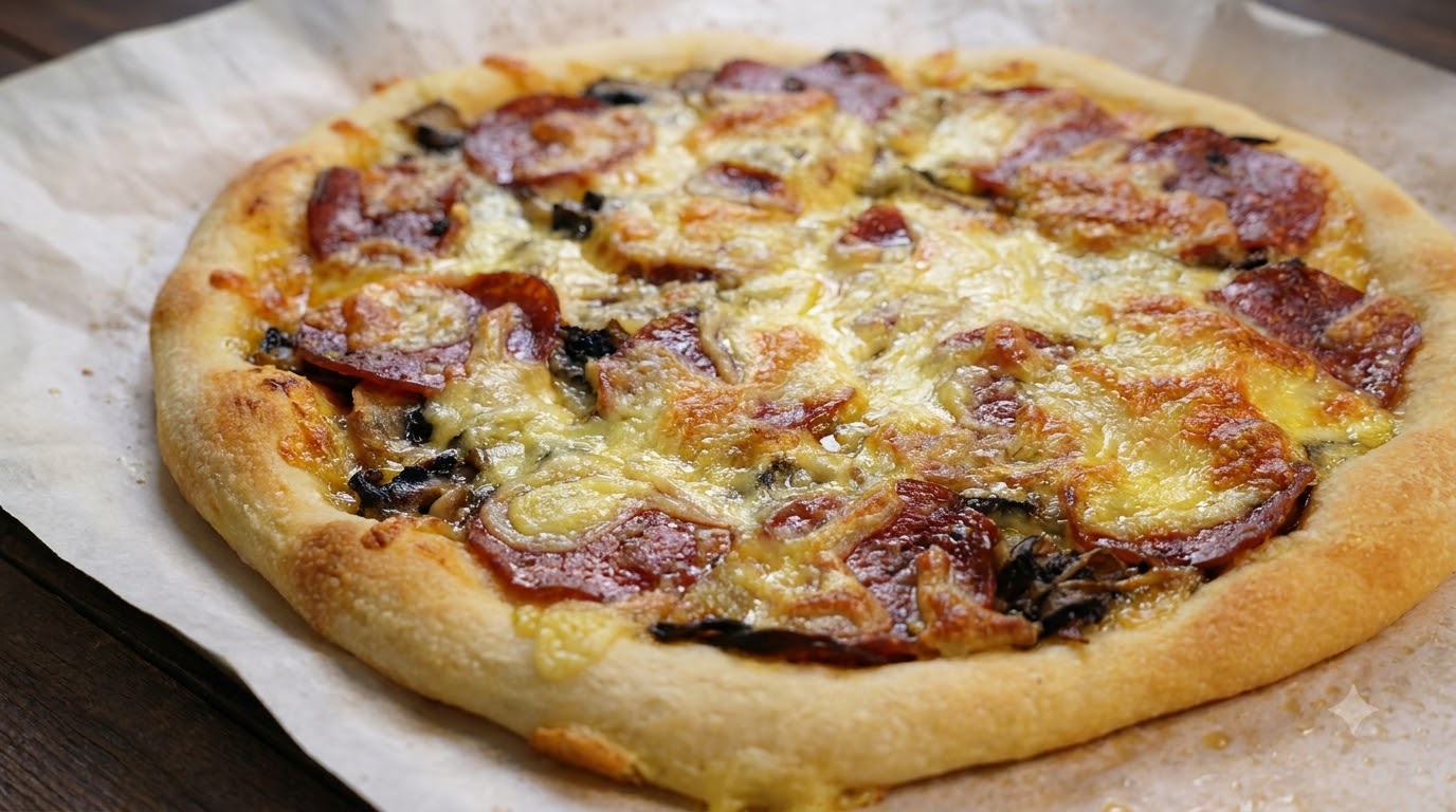 Pizza z włoską kiełbasą i grzybami