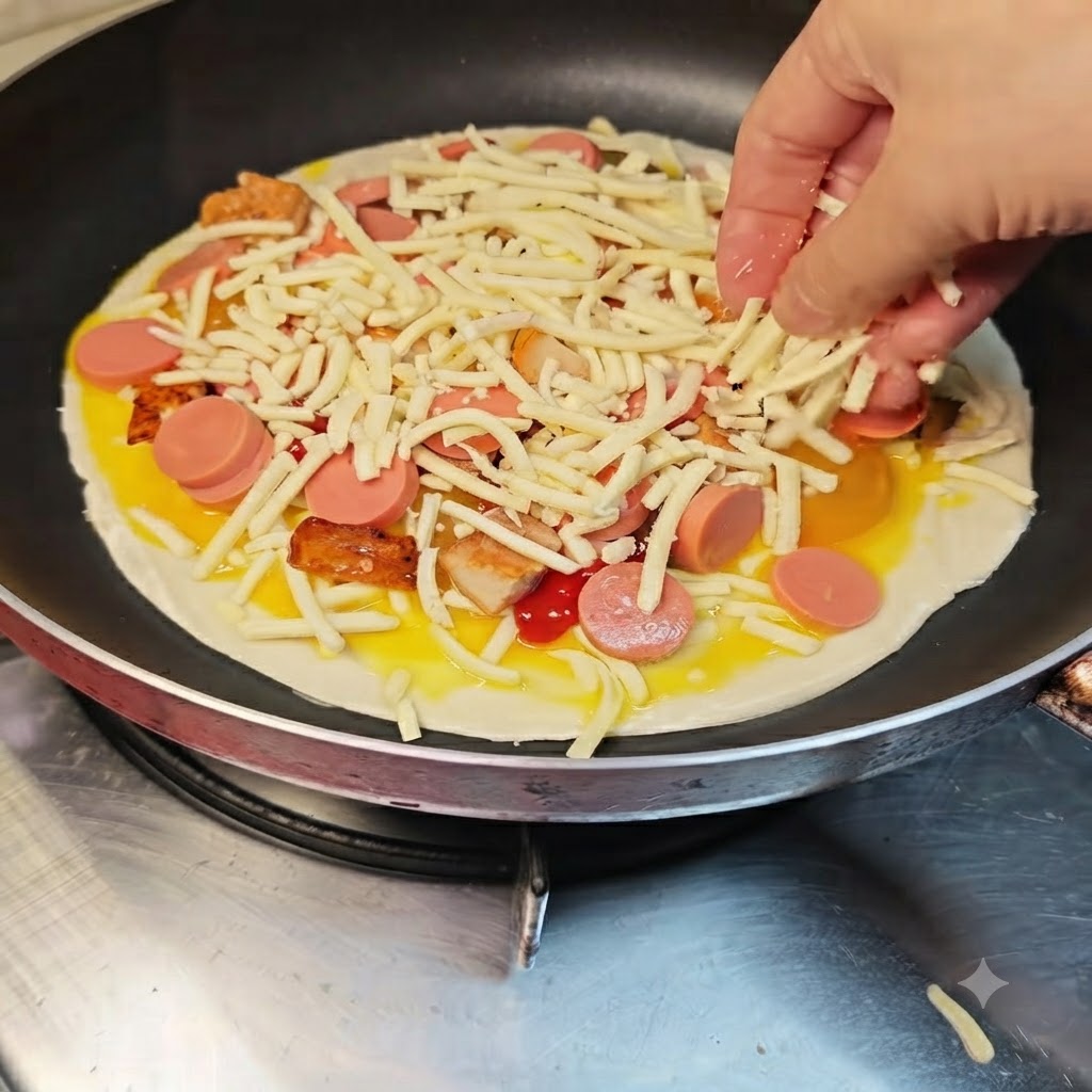 Dłoń rozsypująca solidną garść startego sera na dodatki do pizzy.