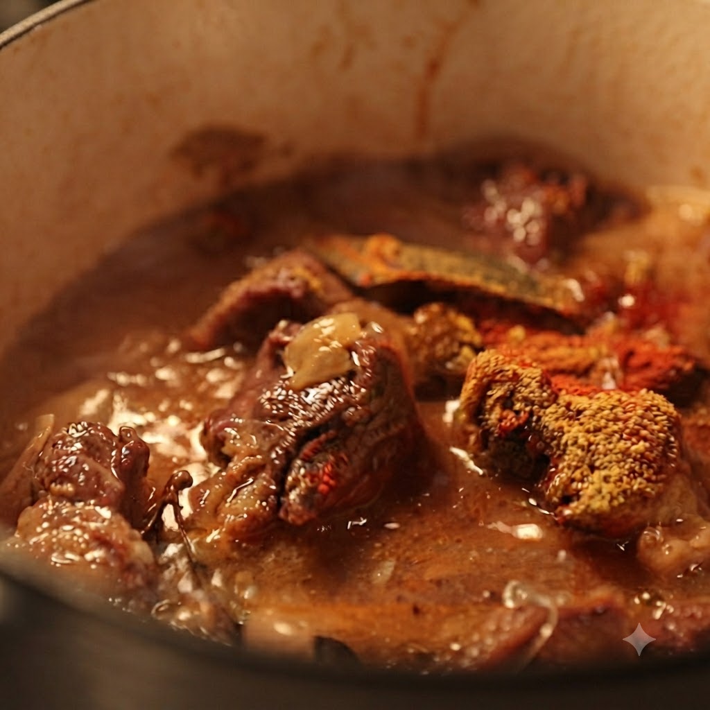 Keczup pomidorowy wymieszany z bulgoczącym curry i bulionem wołowym.