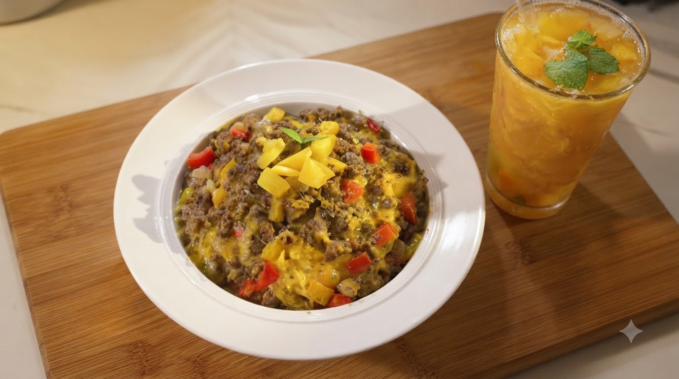 Ryż z Serowym Curry Wołowym i Brzoskwiniowa Herbata Oolong