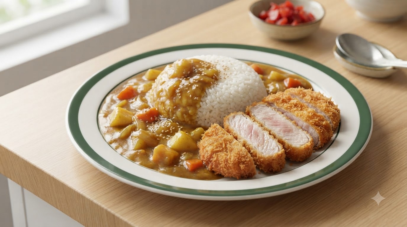Japońskie curry z chrupiącym kotletem wieprzowym katsu i ryżem