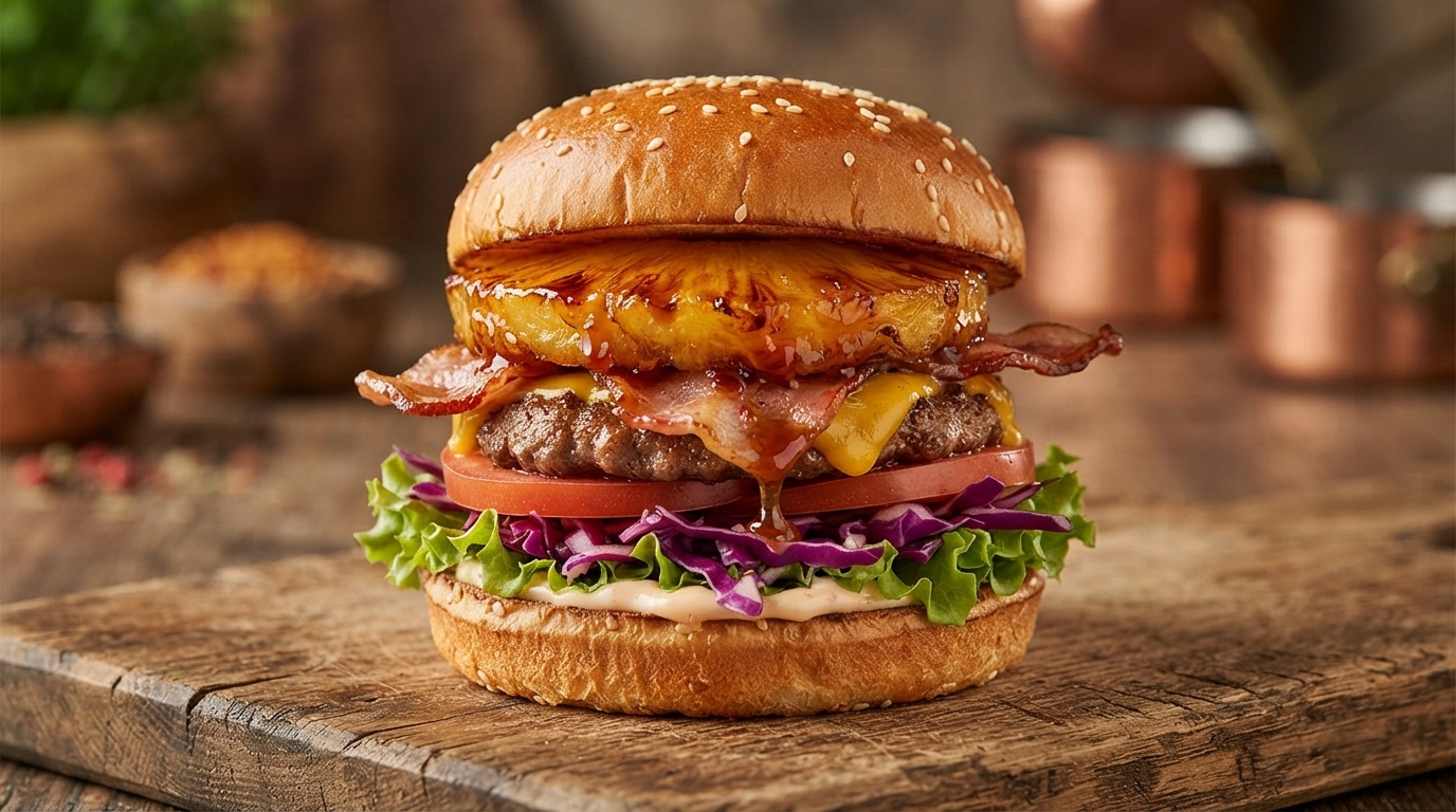 Gourmet Burger z Karmelizowanym Ananasem i Wołowiną