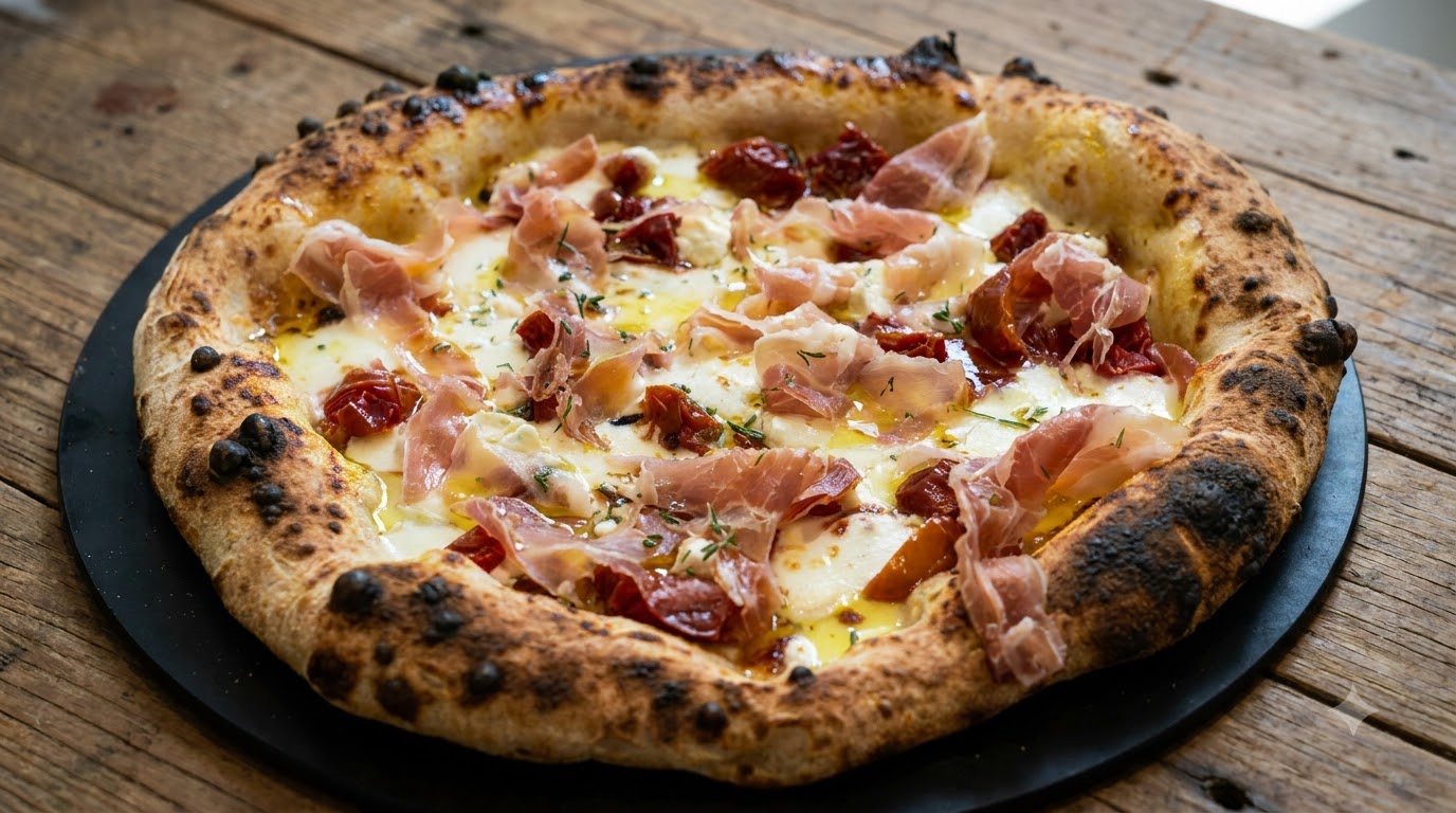 Włoska pizza z kozim serem i pancettą