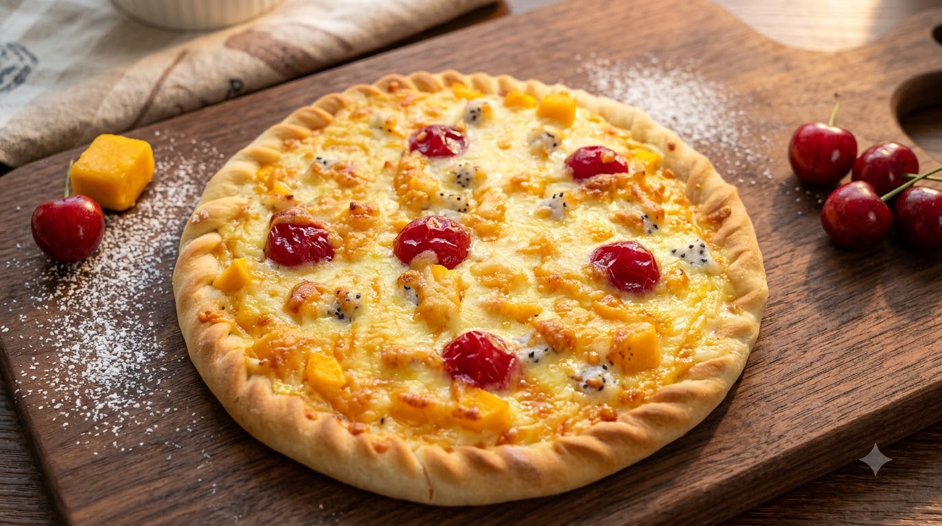Domowa Pizza Owoce z Mozzarelłą i Świeżymi Owocami