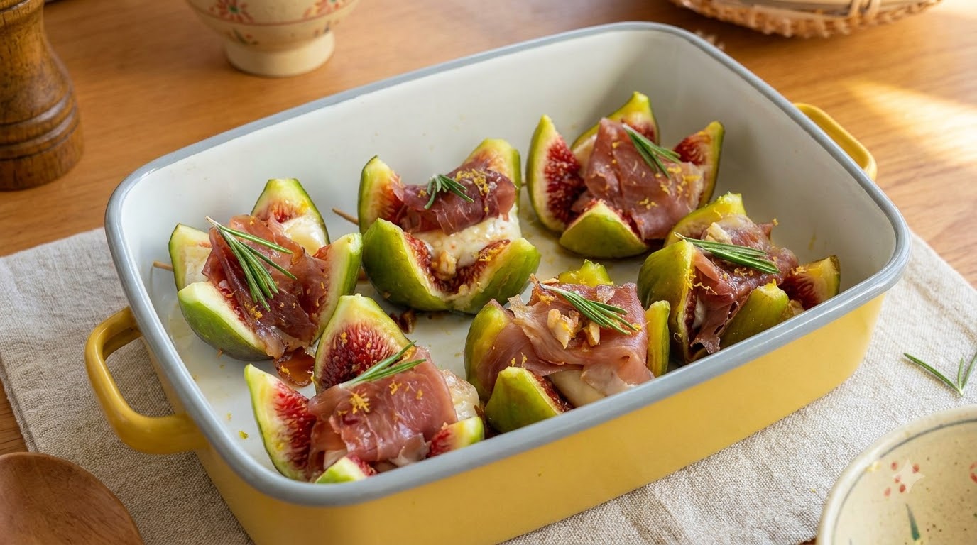 Pieczone figi faszerowane szynką prosciutto i serem brie