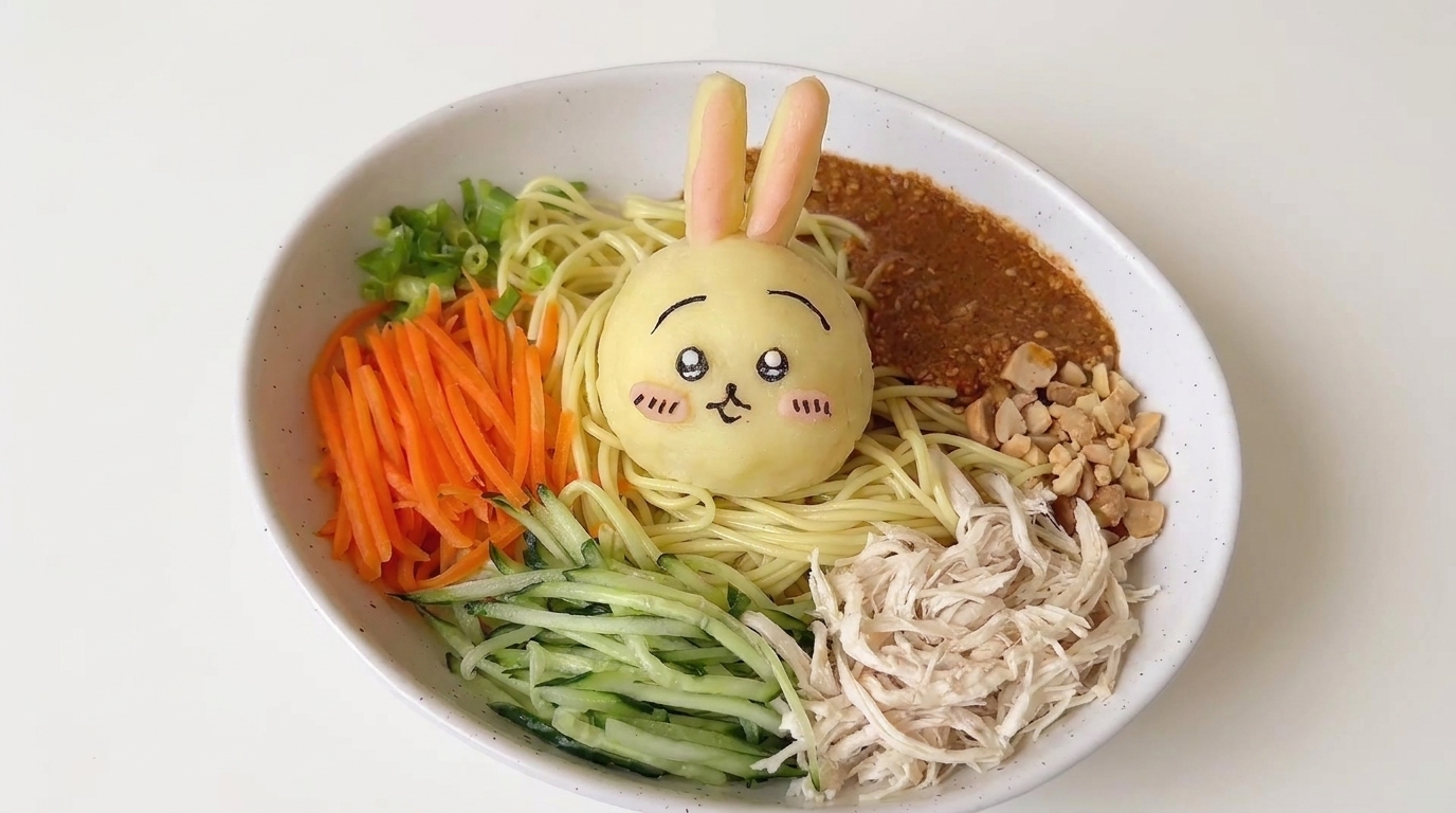 Zimny Makaron z Purée Ziemniaczanym w Stylu Chiikawa Usagi