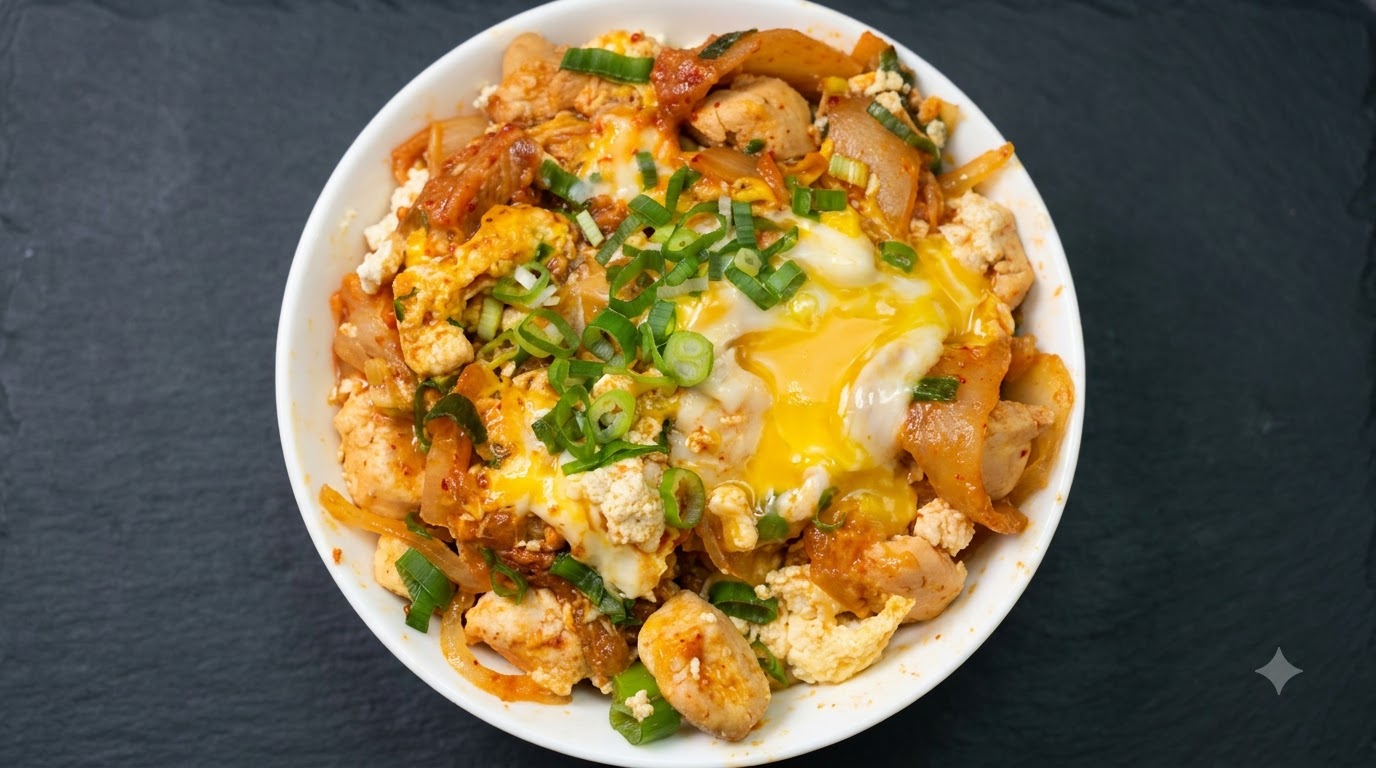 Oyakodon z kurczakiem i kimchi bez skrobi