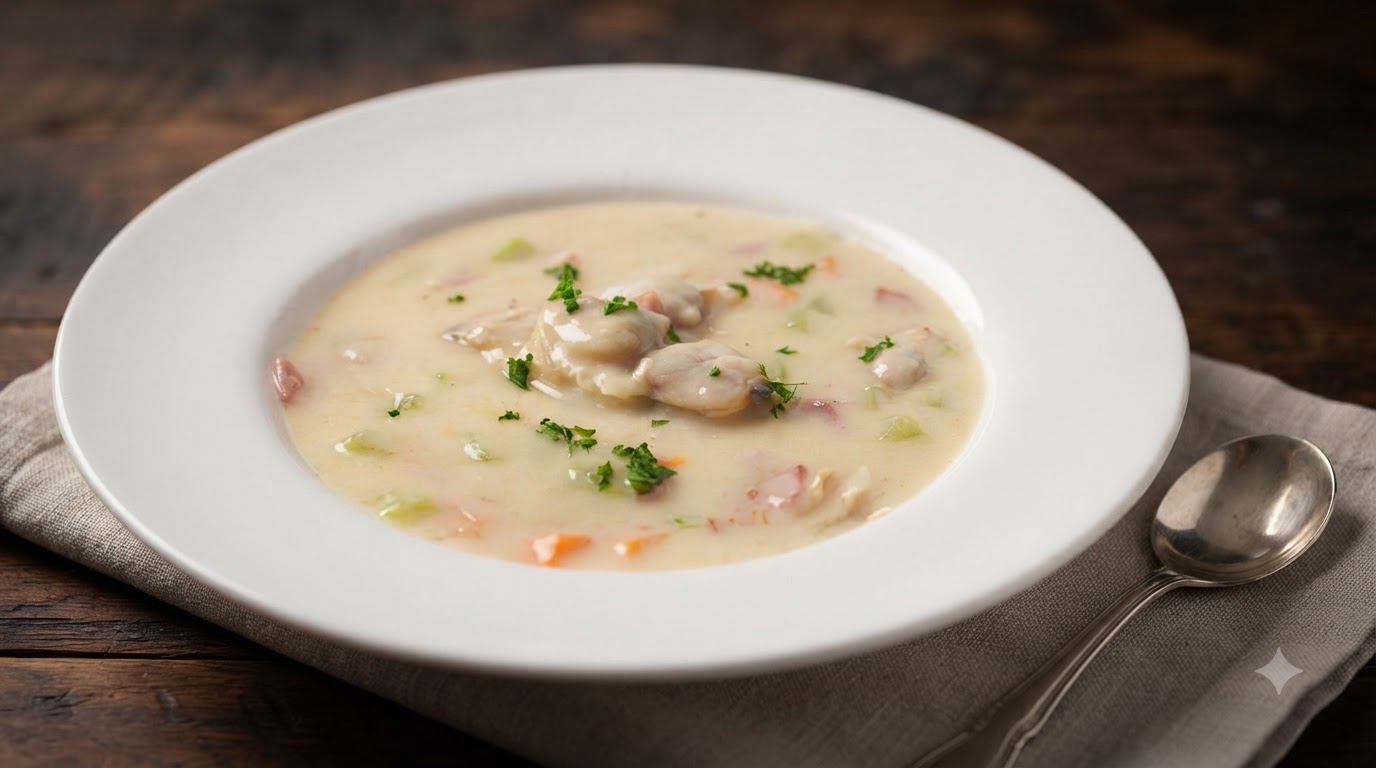 Klasyczna Amerykańska Zupa Clam Chowder z Nowej Anglii
