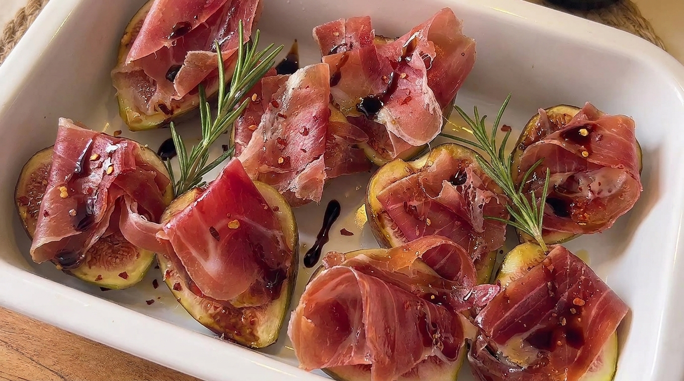 Pieczone figi z prosciutto, serem i polewą balsamiczną