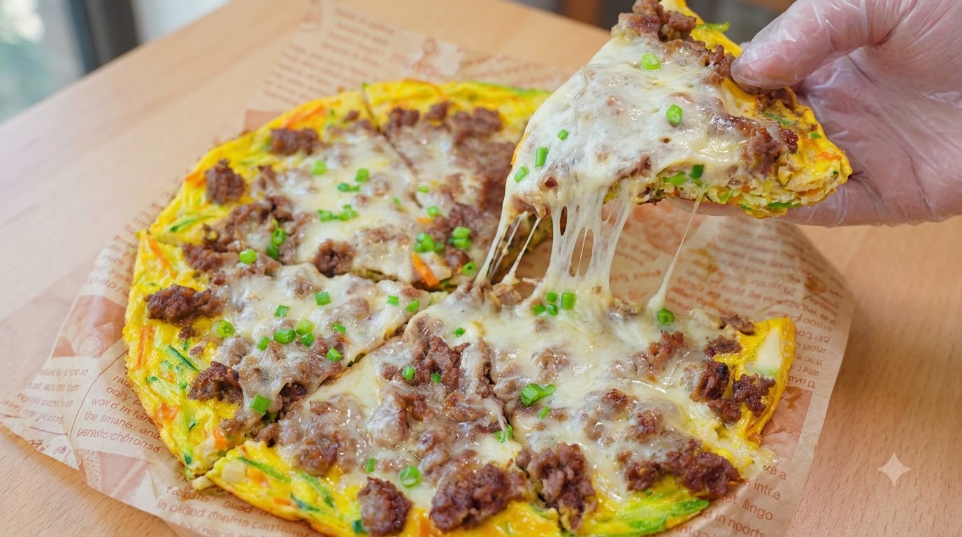 Chińska pizza z patelni z cukinią i wołowiną