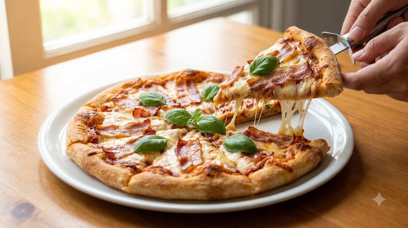Domowa Chrupiąca Pizza z Boczkiem i Serem