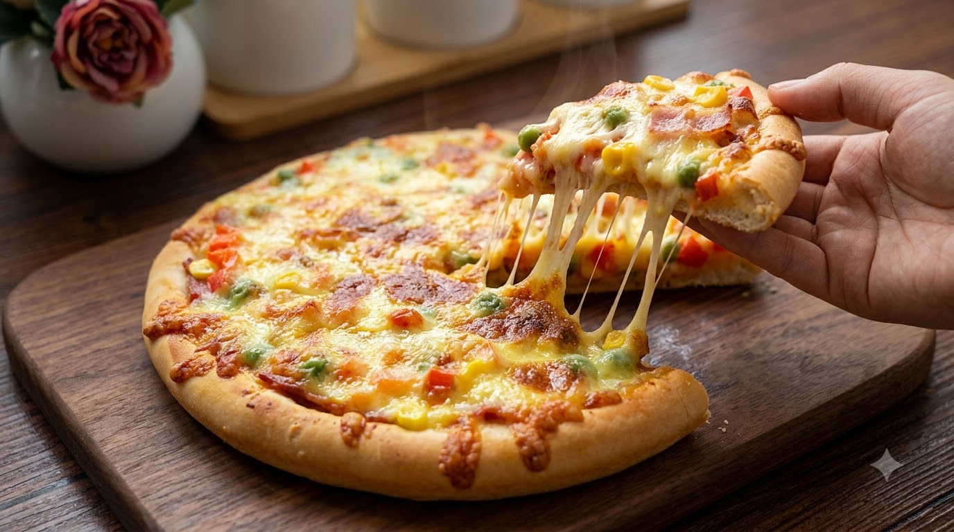 Domowa pizza z boczkiem i słodką kukurydzą