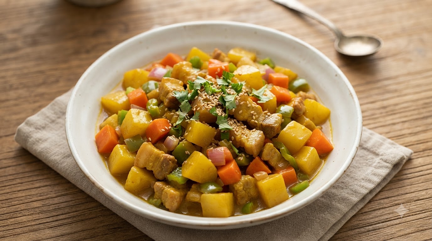 Chińskie curry z ziemniakami i boczkiem