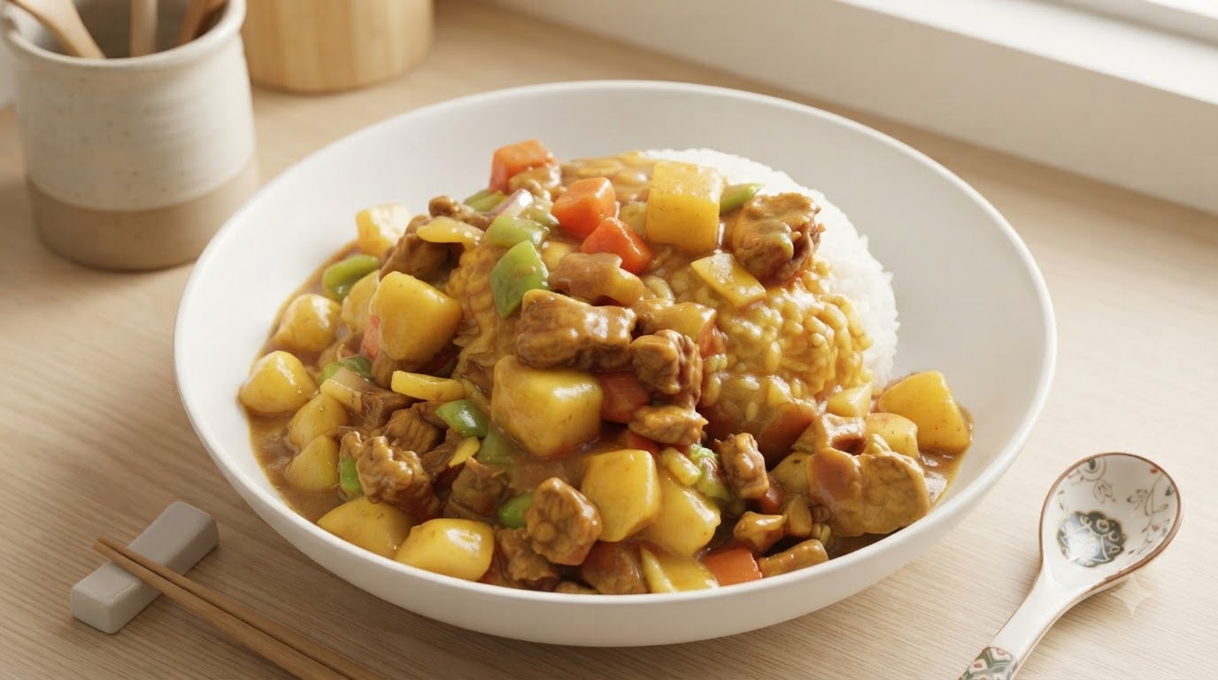 Domowe japońskie curry wieprzowe z ryżem