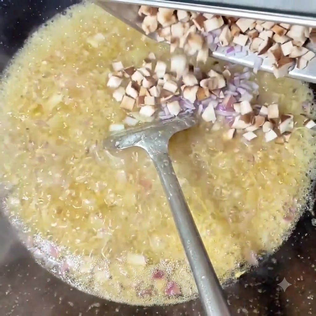 Pokrojone grzyby shiitake i warzywa dodawane do wokacite: 1.