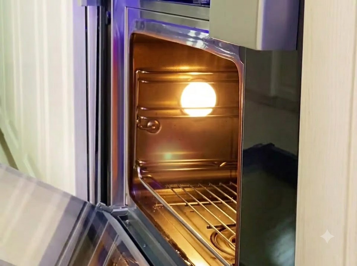 Żeberka wieprzowe w folii aluminiowej wkładane do wnętrza rozgrzanego piekarnika.